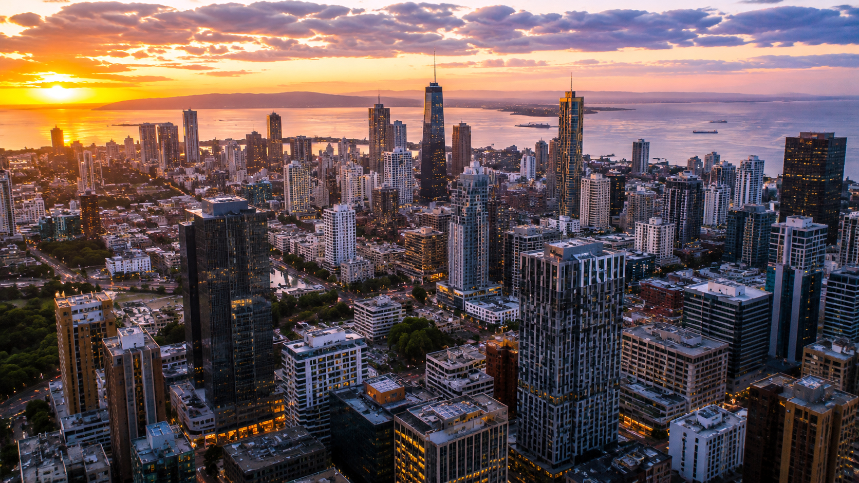 Aerial view of a dense city street grid