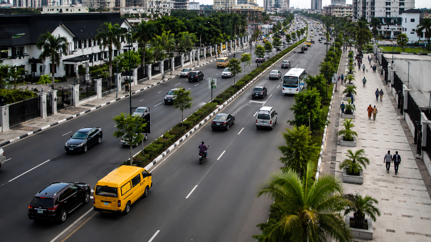 Busy city street traffic in Lagos, Nigeria