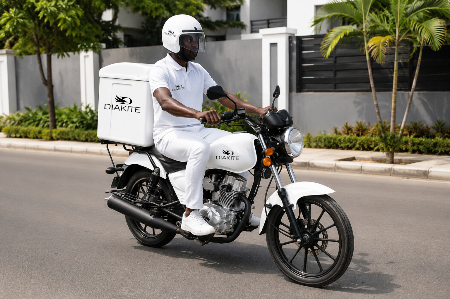 Delivery rider on a scooter making a fast delivery